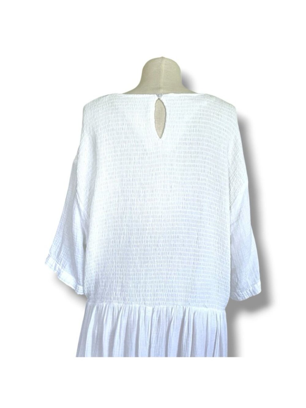 Shiny By Nature Womens Midi Dress 5XL White Cotton Gauze Smocked Minimalist - Picture 8 of 10